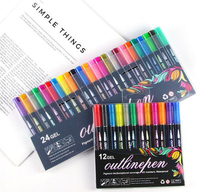 Fidtoy Colorful Outline Gel Markers 12 Pieces Non Toxic Art Markers for Kids DIY Crafts