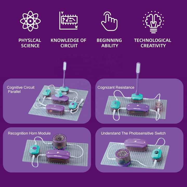 Fidtoy Science Education Electronic Circuit Blocks 25 Pieces for Kids Ages 6+, STEM Physics Circuit Experiment Kit with 40 Experiments, Easy-Connect Circuit Boards, Hands-On Electronics Learning Toy