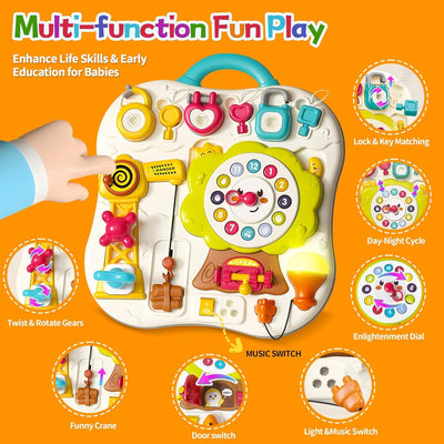 Fidtoy Montessori Multifunction Exploration Busy Board for Babies Light Music Sensory Travel Learning Toy Age 0-3