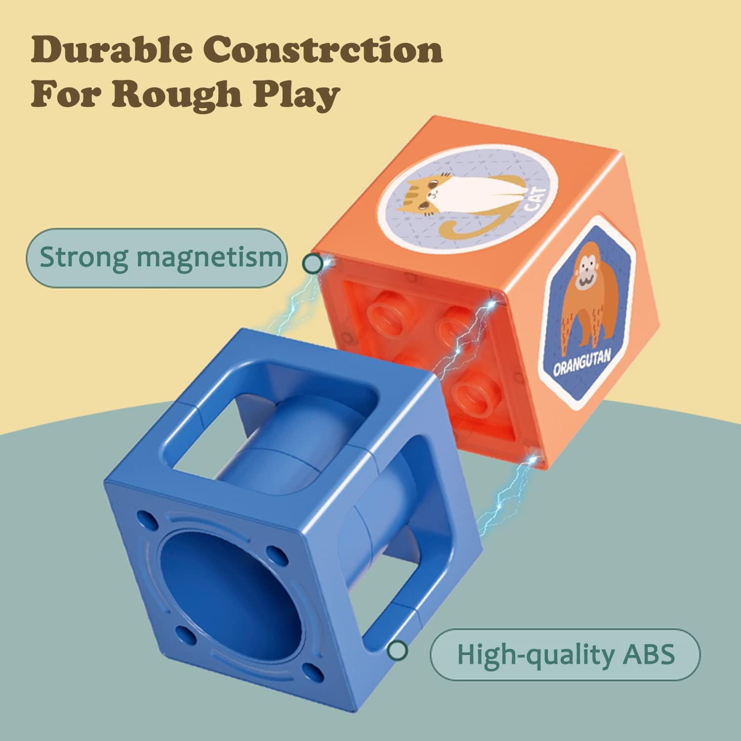 Fidtoy STEM Marble Run Magnetic Stacking Blocks with Dolls 52 Pieces for Kids Ages 3+, Plastic Magnetic Building Blocks Set with Marble Track, Stickers, 2 Dolls, Creative STEM Construction Toy