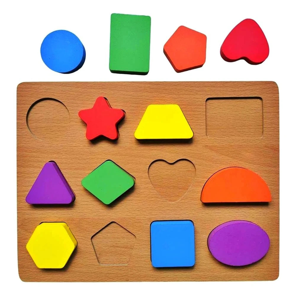 Fidtoy Wooden Shape Sorting Puzzle Board for Toddlers, Montessori Color Shape Number Letter Learning Toy, Preschool Fine Motor Educational Puzzle Ages 2+