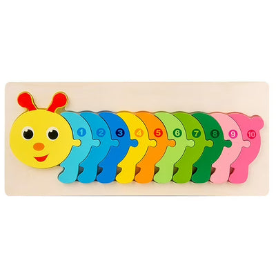 Fidtoy Wooden Animal Number Puzzle Montessori Learning Toy for Kids