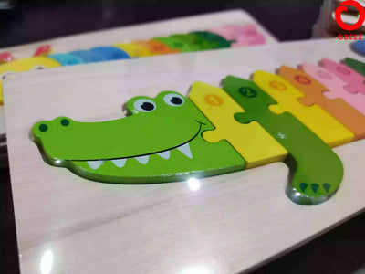 Fidtoy Plateau de puzzle 3D en bois crocodile, Plateau d'animaux en bois pour tout-petits, Puzzle d'association préscolaire, Jouet de reconnaissance des couleurs motricité fine pour les 2-6 ans