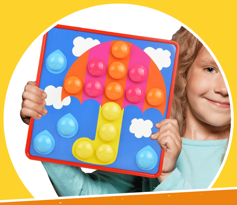 Fidtoy Button Art Mosaic Toy for Kids, 45 Button Matching Game with 12 Picture Cards, Preschool Color Matching Fine Motor Learning Toy Age 3+
