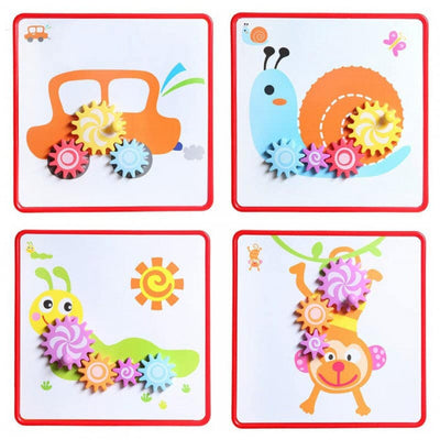 Fidtoy 2 in 1 Creative Gear Art, Plastic Gear Art Drawing Set with 9 Gear Buttons, 12 Pictures and Storage Box, Fine Motor Creative Pattern Toy Ages 3+