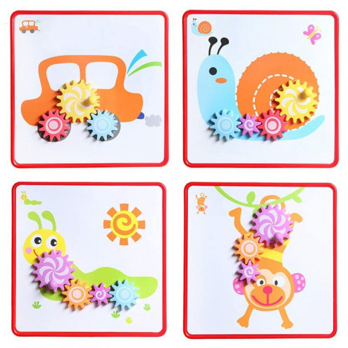 Fidtoy 2 in 1 Creative Gear Art, Plastic Gear Art Drawing Set with 9 Gear Buttons, 12 Pictures and Storage Box, Fine Motor Creative Pattern Toy Ages 3+