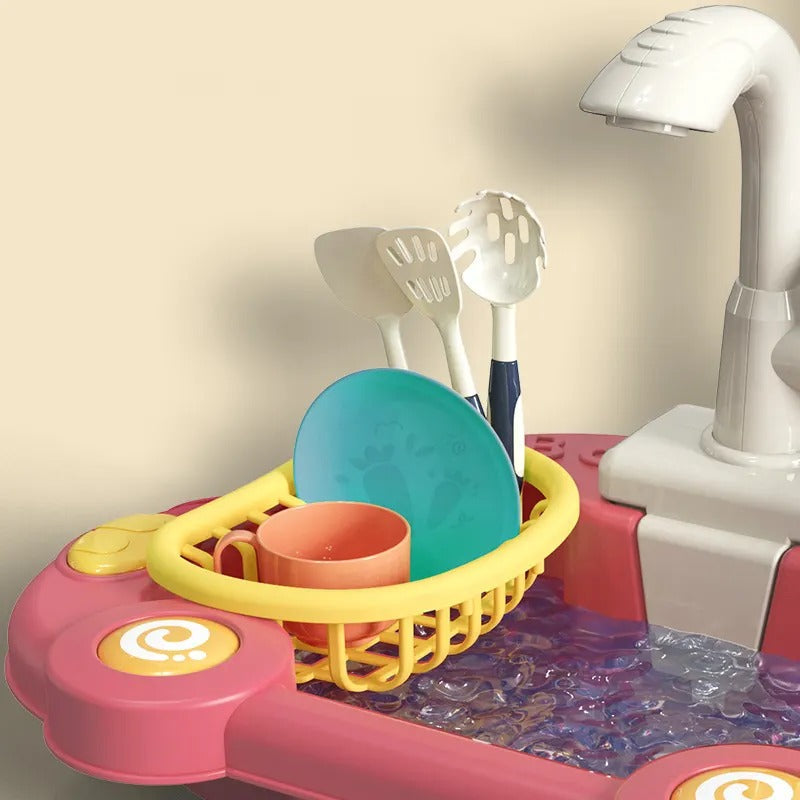 Fidtoy Kitchen Tools Wash Basin Pretend Play Sink Set with Running Water for Kids Role Play