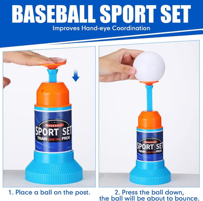 Fidtoy Baseball Sports Play Set For Kids  Beginner T Ball Batting Toy Set with Launcher, Bat and Soft Baseballs for Outdoor Practice