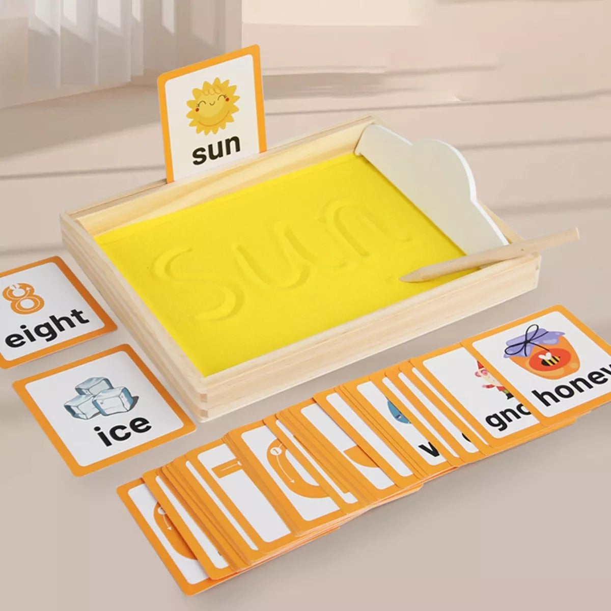 Fidtoy Montessori Wooden Sand Tray Tracing Preschool Kit for Kids Letter Number Pre Writing Practice Age 2-6