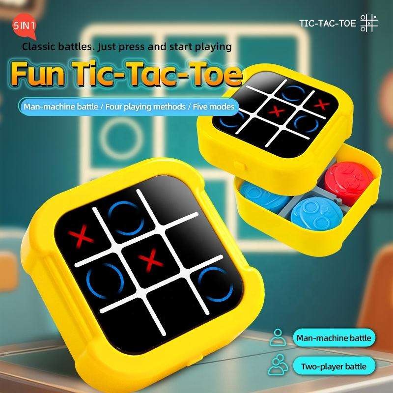 Fidtoy 5-in-1 Electronic Touch Tic Tac Toe Puzzle Game for Kids, Rechargeable Portable Strategy Game Box with Memory Master, Whack-a-Mole, Melody Play and Two-Player Tic Tac Toe Age 3+