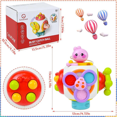 Fidtoy Cube d'activités 6-en-1 Busy Catch Ball pour tout-petits, cube d'activités Montessori sensoriel avec interrupteurs, prise, clé lapin, hand spinner et activités de motricité fine, à partir de 18 mois
