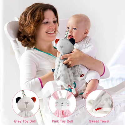 Lot de 2 doudous pour nouveau-nés, jouets sensoriels pour bébés, peluches animales douces pour nouveau-nés, cadeaux, jouets doux au toucher pour câlins