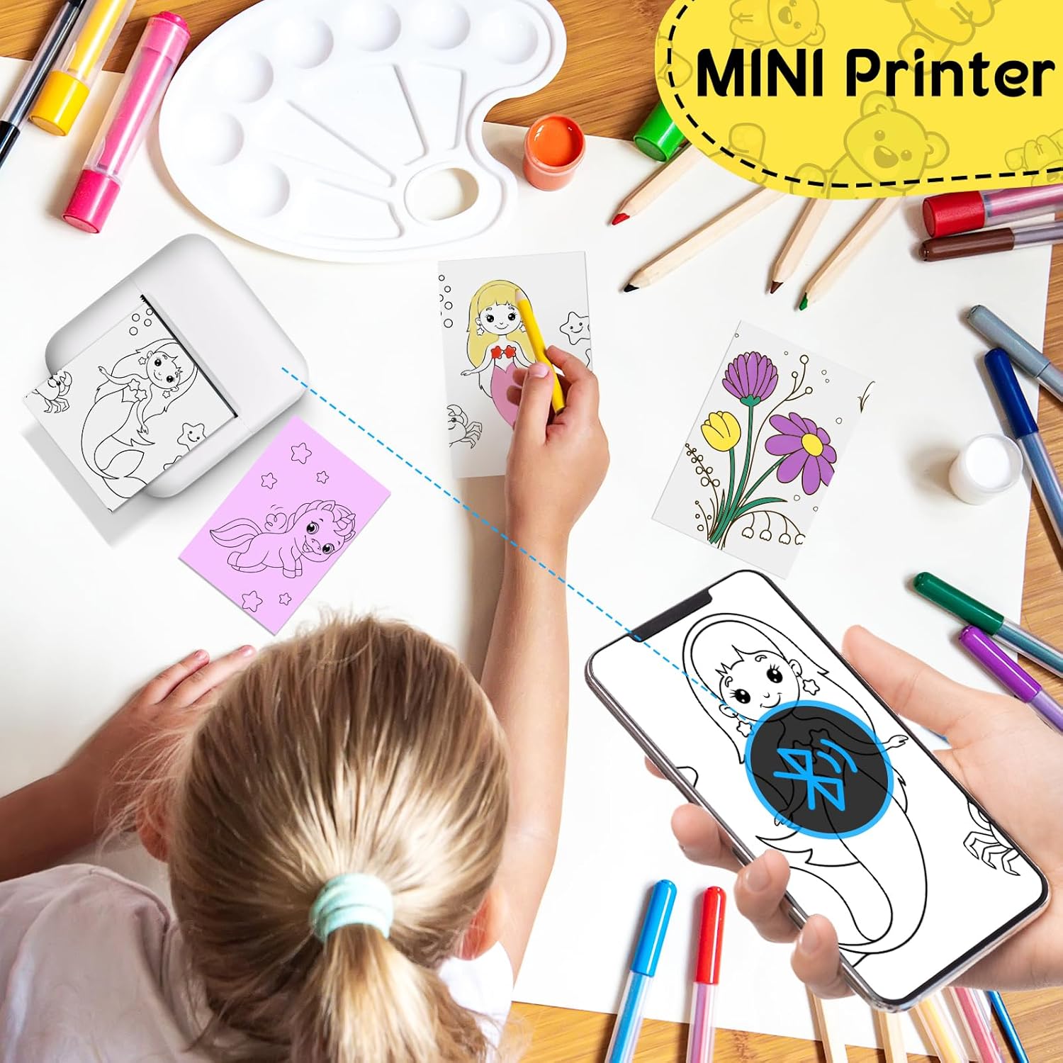 Fidtoy Mini Portable Pocket Thermal Bluetooth Printer with LED Light for Kids Students Notes Labels Crafts