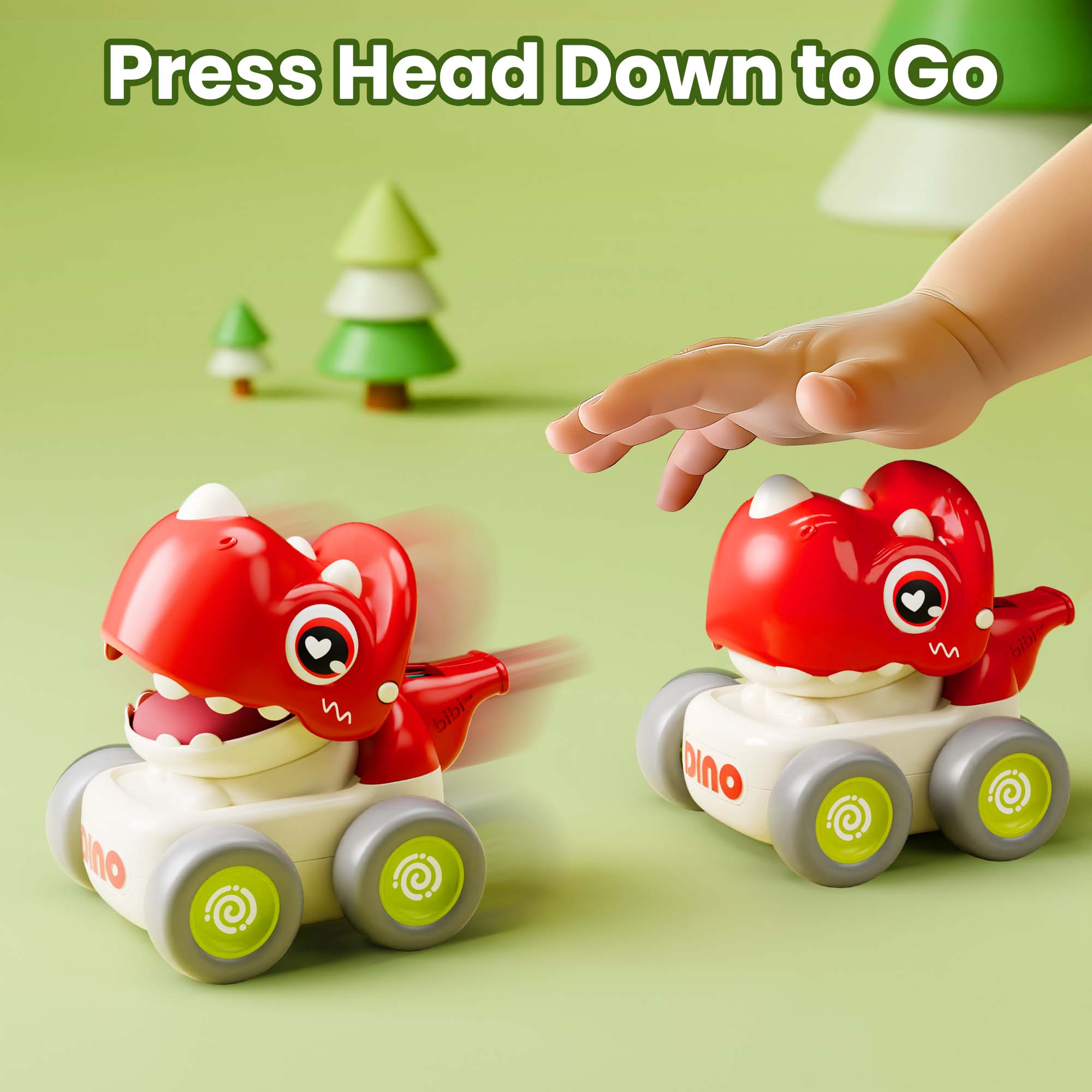 Fidtoy Dinosaur Press and Go Car Toy with Whistle for Toddlers