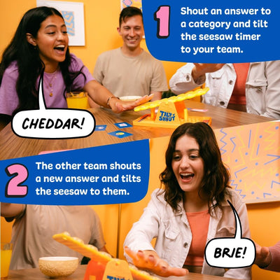 Fidtoy Tilt ’n’ Shout Speedy Seesaw Family Board Game for Kids & Adults | Plastic Party Game, 150 Category Cards, Interactive Marble Timer, Team Communication & Fast Answer Challenge Age 10+