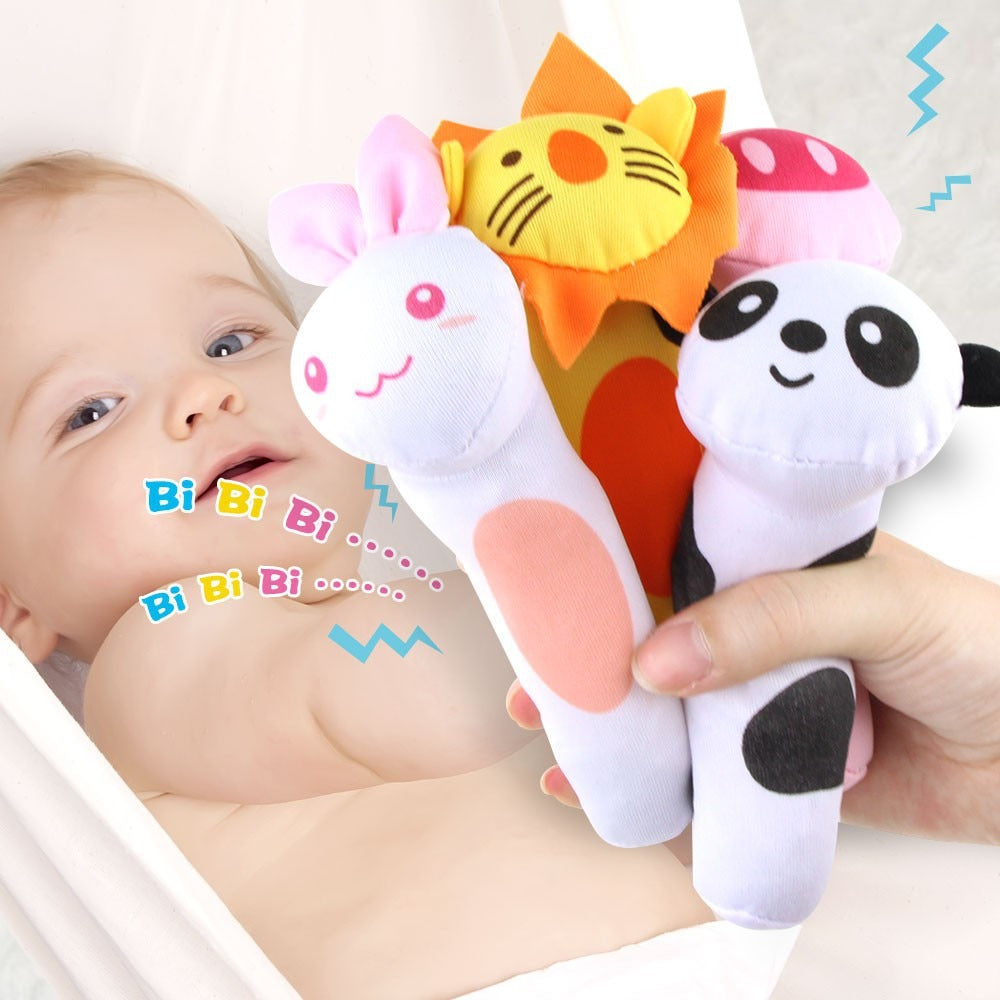 Fidtoy Soft Sound Animal Hand Bells Plush Squeeze Rattle for Babies, Lion Fabric Sound Stick with Gentle Rattle Sound, Yellow Orange Plush Sensory Toy for Newborn and Infant Play