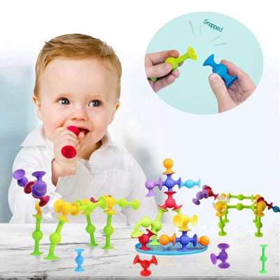 Fidtoy Suction Building Blocks Construction Toy 90 Pieces for Kids Ages 3-8, Silicone Suction Cup Blocks Set, Colorful Creative STEM Building Toy for Fine Motor Skills and Imaginative Play