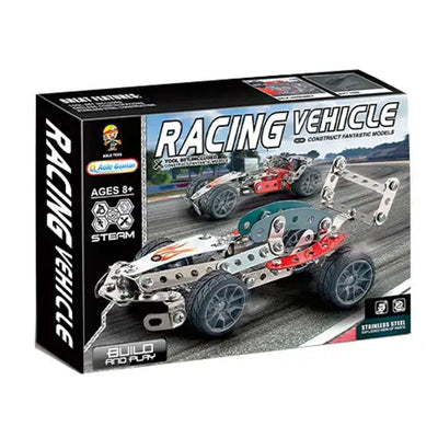 Fidtoy STEAM Racing Vehicle Steel Construction Model Kit for Kids Ages 8+, 105-Piece Metal Race Car Building Toy with Screws and Nuts