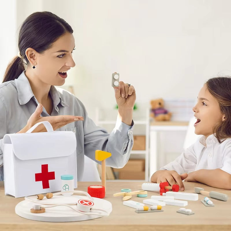 Montessori Wooden Doctor Kit for Toddlers – Pretend Play Medical Toy Set