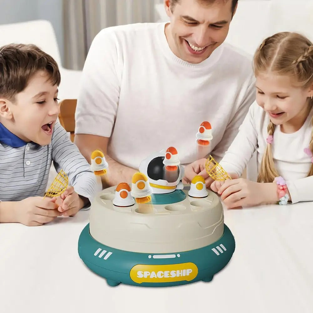 Fidtoy 2in1 Magnetic Fishing and Catching Rocket Launcher Turntable , Plastic Space-Themed Rocket Catching Game with Magnetic Fishing, Hand Eye Coordination Toy Ages 3+