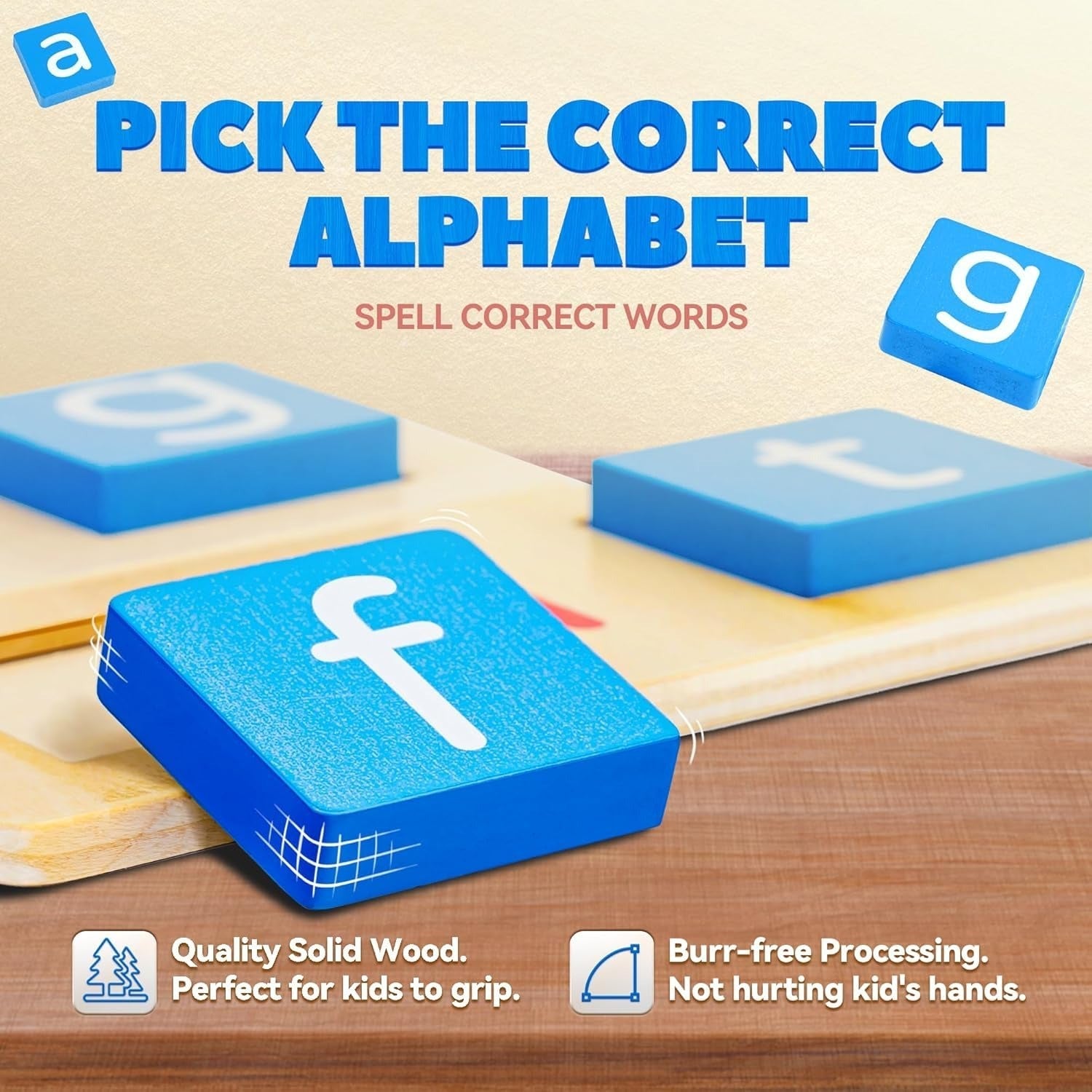 Fidtoy Sight Words Flash Cards Kindergarten Wooden Reading Blocks, 60 Double-Sided CVC Word Cards with Wooden Letter Blocks, Alphabet Spelling Game for Early Reading and Classroom Literacy Play