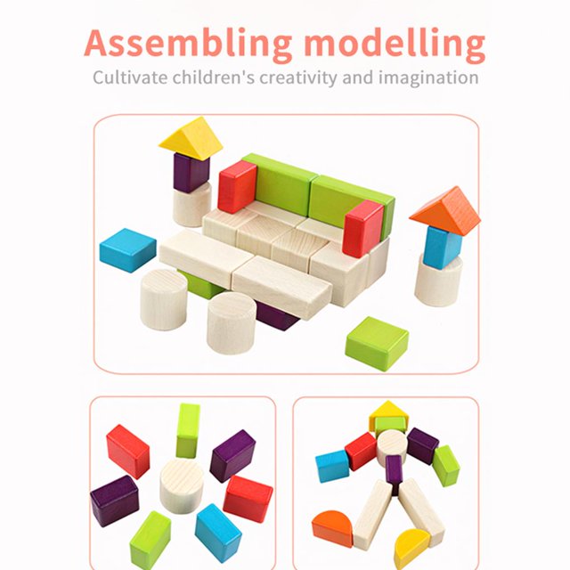 Fidtoy Blocs de construction en bois colorés STEM