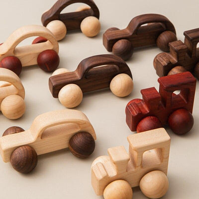 Fidtoy Wooden Car Set for Toddlers – 3 Piece Baby Push and Roll Toy Cars