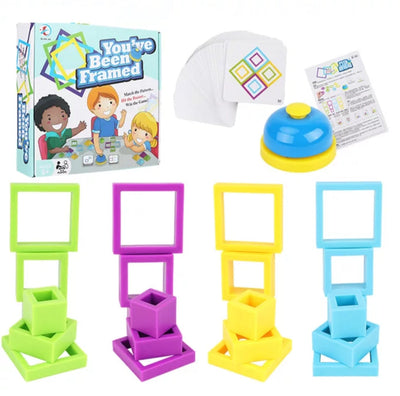 Fidtoy You Have Been Framed Intelligence Game, Pattern Matching Puzzle Game with Colorful Frames, 50 Double-Sided Cards and Buzzer-Style Play for 2-4 Players Ages 6+