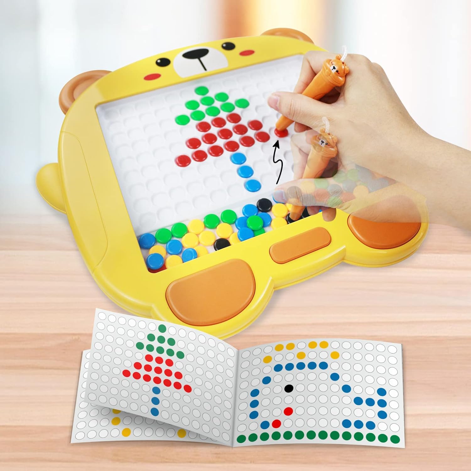 Fidtoy Magnetic Drawing Board for Kids | Plastic Magnetic Bead Doodle Board, 20 Pattern Cards, Magnetic Pen, Color Recognition, Fine Motor Skills & Travel Quiet Toy Age 3-6