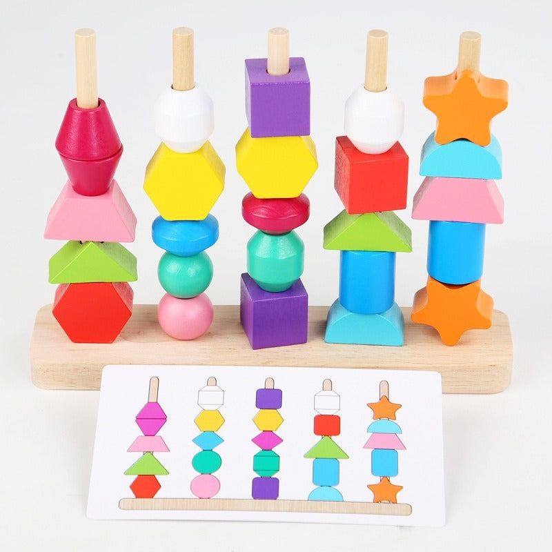 Five Column Sequencing Wooden Puzzle with Lacing - 111
