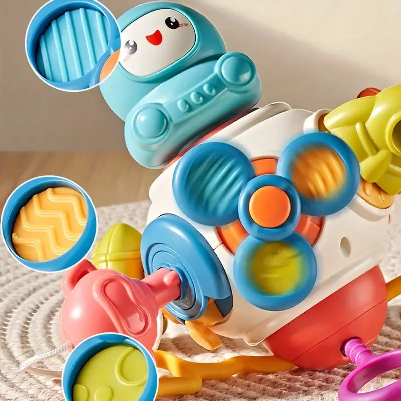Fidtoy 8-en-1 Ensemble de Jeu d'Activités Multifonctionnel Occupé sur le Thème de l'Espace pour Tout-Petits, Cube d'Activités Sensorielles Montessori avec Boutons, Engrenages, Cordons à Tirer et Curseurs