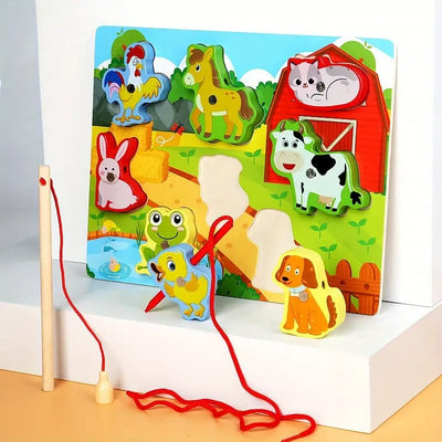 Fidtoy Puzzle magnétique 3D coloré à lacer - Design aléatoire, Puzzle de pêche et de laçage magnétique en bois, Jouet d'apprentissage précoce pour la motricité fine et l'association des couleurs, Âges 2-6