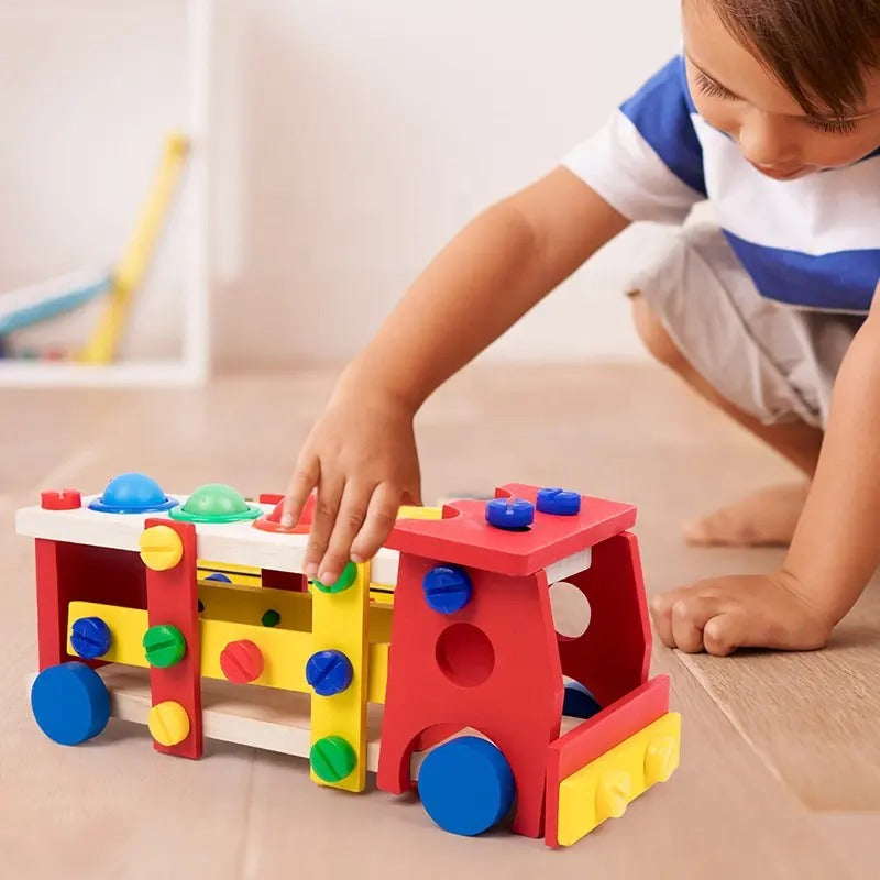 Fidtoy Wooden Reassembly Nut Screw Car Kit Take Apart Vehicle Building Toy for Kids Ages 3 to 8