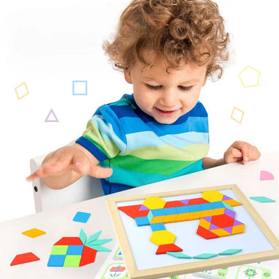 Fidtoy Magnetic Geometry Wooden Puzzle Drawing Board 168 Pieces Shape Learning Toy Age 2-5