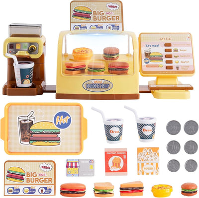 Fidtoy Counter Pretend Play Series Burger Shop for Kids, 25-Piece Pretend Kitchen Role Play Set, Educational Burger Shop Toy for Ages 3+