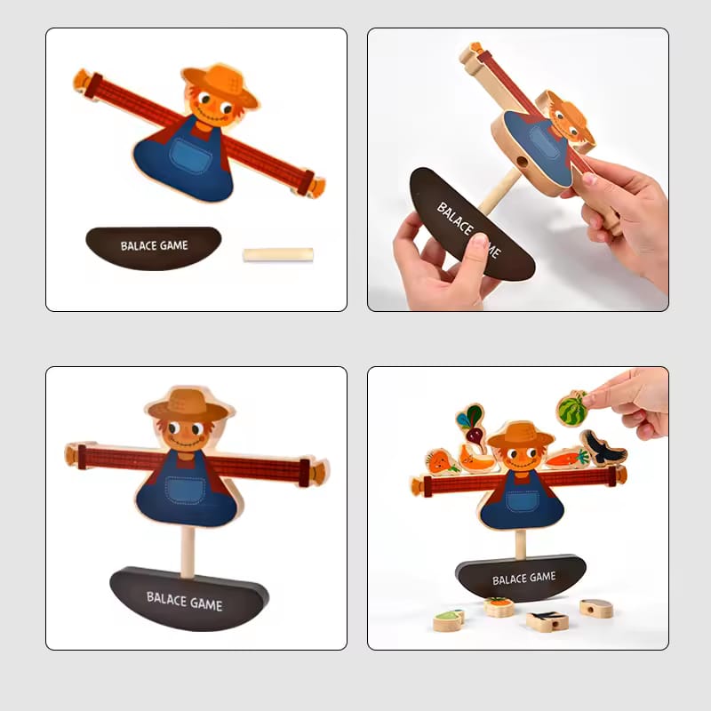 Juego de equilibrio de enhebrar con bloques de espantapájaros de granja de madera - 974