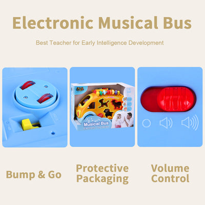 Fidtoy Musical Activity Bus Toy with Animal Puzzle for Toddlers