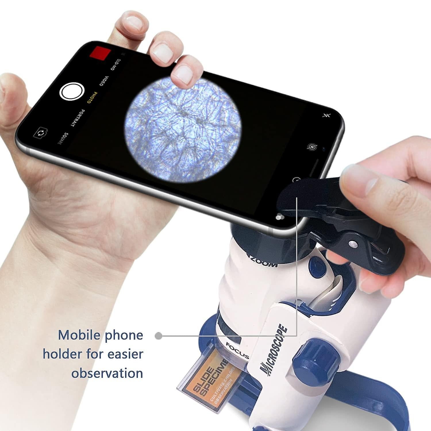 Fidtoy Kids Pocket Microscope 60x-120x Portable STEM Scientific Microscope Experiment Kit, Handheld Plastic Microscope for Ages 6+, LED Light, Slides, Base, Storage Bag, Home Science Exploration Toy