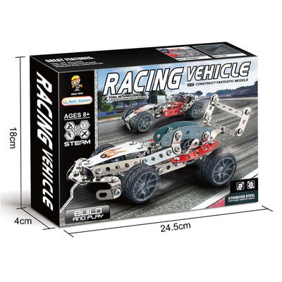 Fidtoy STEAM Racing Vehicle Steel Construction Model Kit for Kids Ages 8+, 105-Piece Metal Race Car Building Toy with Screws and Nuts