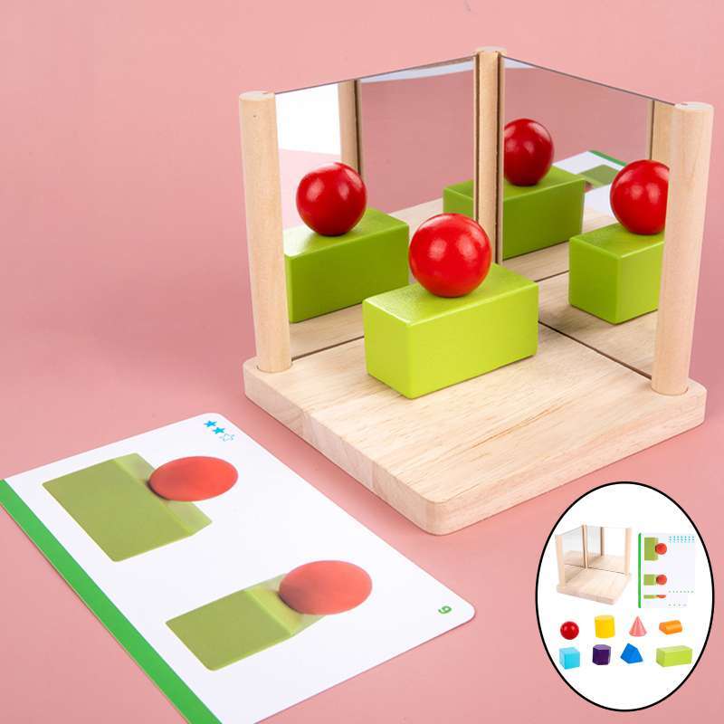 Fidtoy Mirror Wooden 3D Shape Pattern Blocks Montessori Geometry Puzzle Toy for Kids Spatial Learning Play