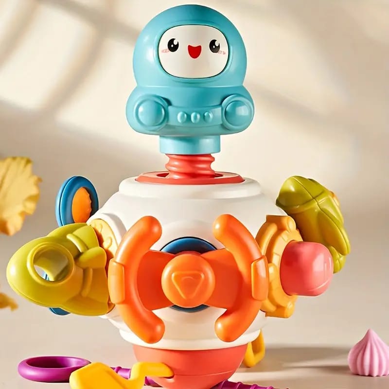 Fidtoy 8-en-1 Ensemble de Jeu d'Activités Multifonctionnel Occupé sur le Thème de l'Espace pour Tout-Petits, Cube d'Activités Sensorielles Montessori avec Boutons, Engrenages, Cordons à Tirer et Curseurs