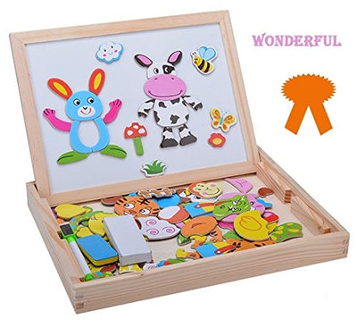 Puzzle en bois multifonctionnel avec panneau de saveurs et tableau créatif