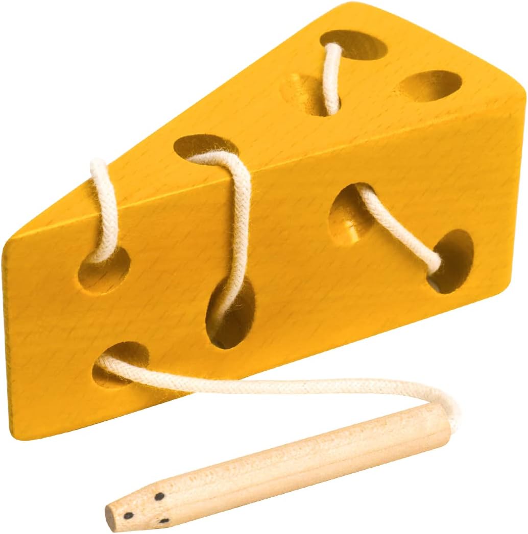 USATDD Wooden Lacing Cheese Fine Motor Skills Threading Toys, Airplane Car Travel Game Montessori Cognition Preschool Puzzle Gift for 3+ Years Old Toddlers Baby Kids
