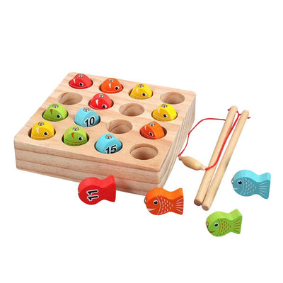 Fidtoy Solid Wooden Digital Magnetic Fishing Game for Kids Ages 2-6, Number Recognition Wooden Fishing Toy with 15 Fish, Double Fishing Rods and Colorful Early Learning Play