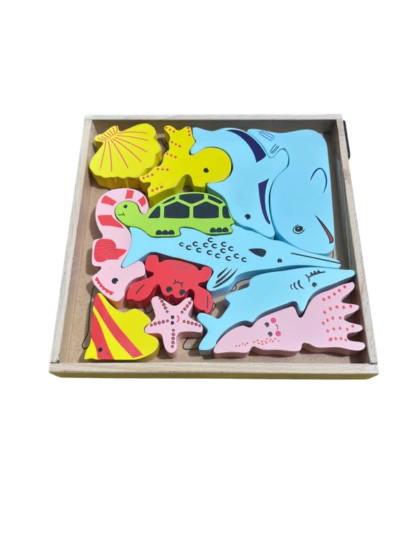 Fidtoy Tangram Animales Marinos – Rompecabezas 3D Montessori de Madera para Niños