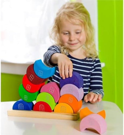 Fidtoy Blocs de construction en bois Lune à empiler, jouet d'équilibre arc-en-ciel pour enfants