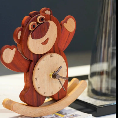 Disney Lotso Wooden Rocking Clock – Handmade Solid Wood Timepiece with Swinging Motion