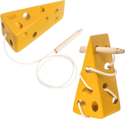 USATDD Jouets à lacer en bois en forme de fromage, jouets à enfiler pour la motricité fine, jeu de voyage en avion ou en voiture, puzzle Montessori pour la cognition préscolaire, cadeau pour les tout-petits et les enfants de 3 ans et plus
