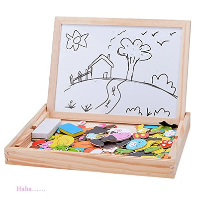 Puzzle en bois multifonctionnel avec panneau de saveurs et tableau créatif