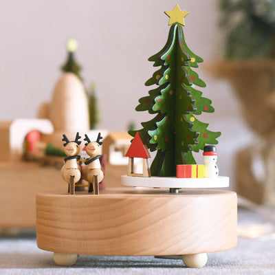 Débutant--Boîte à Musique en Bois Décoration Flocon de Neige de Noël Cerf